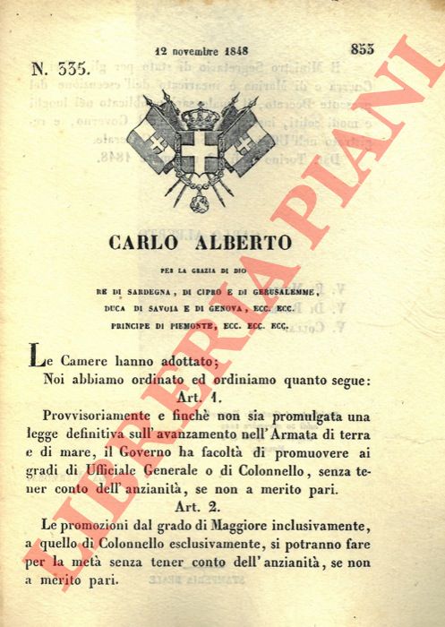 Regio Decreto - con cui si stabilsce che le promozioni al grado di Colonnello si potranno fare senza tenere conto dell'anzianit.