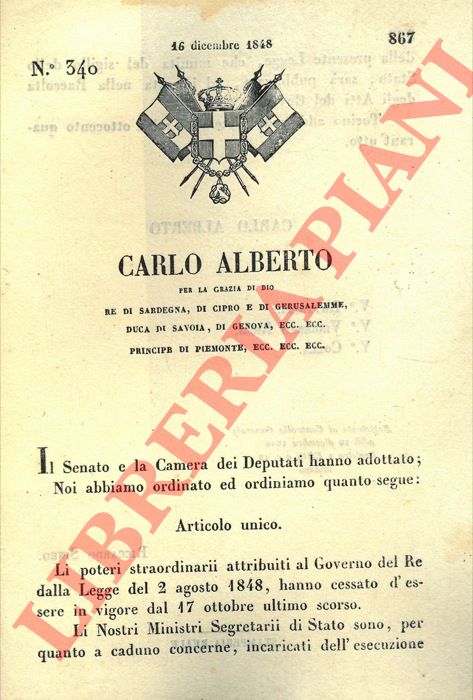 Regio Decreto - con cui si incaricano i ministri degrtari di Stato all'esecuzione della legge del presente Regio Decreto.