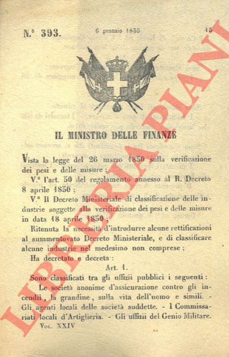 Regio Decreto - con cui si classificano i nuovi uffici pubblici.