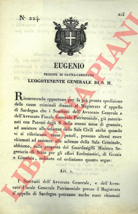 Regio Decreto - che consente ai magistrati d'appello di Sardegna di assistere alle udienze della Sala Criminale.