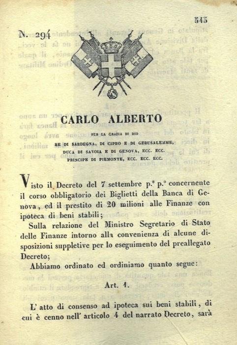 Regio Decreto - con cui si stabilisce che l'atto di consenso ad ipoteca sui beni stabili sar stipulato a Genova.