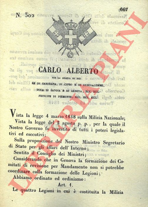 Regio Decreto - con cui si decide di dare un comitato di revisione alle quattro legioni di cui  costituita la milizia nazionale di Genova.