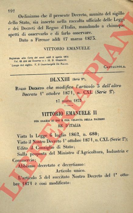 Regio Decreto - che stabilisce che lo spoglio dei redditi sar fatto a cura e spese della Camera  presso gli Agenti delle Tasse o presso gli esattori delle imposte dirette.