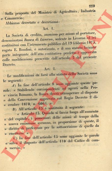 Regio Decreto - che approva l'aumento di capitale della Banca di Novi Ligure.