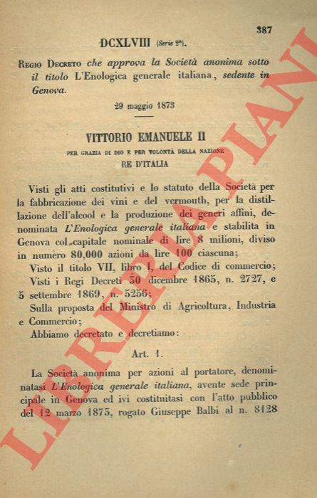 Regio Decreto - che approva la Societ di Piscicoltura Italiana con sede in Napoli.