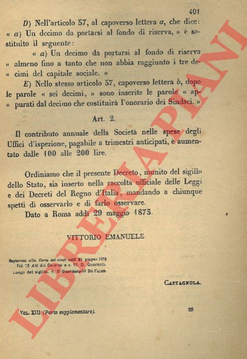 Regio Decreto - che approva la Societ Cremonese per la raccolta e smercio dei fertilizzanti.