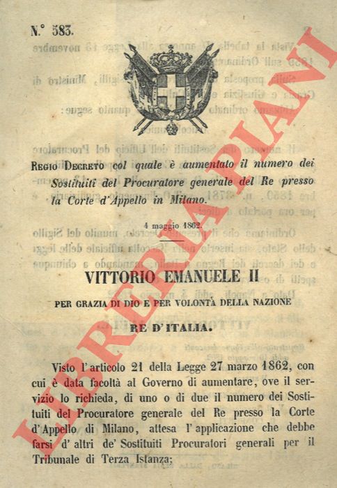 Regio Decreto - che aumenta il numero dei Sostituti Procuratori del Re presso la Corte d'Appello di Milano.