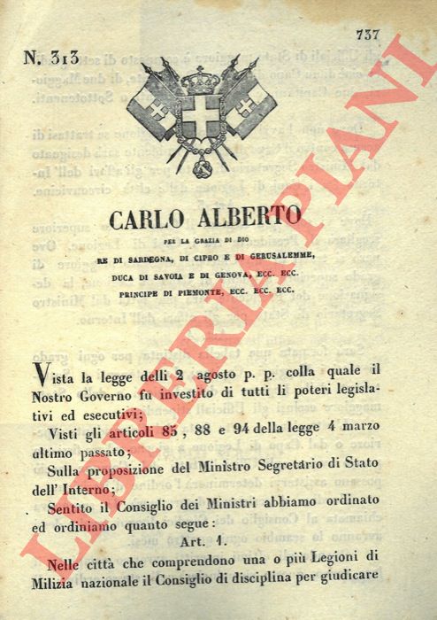 Regio Decreto - con cui si stabilisono le regole per l'iscrizione alle legioni di milizie.