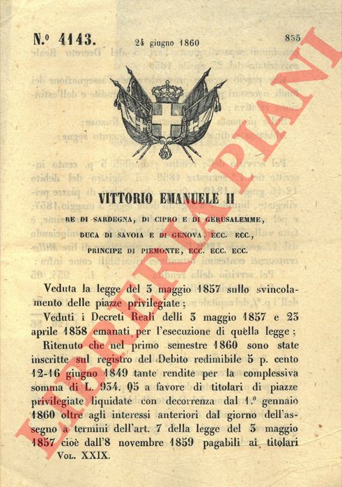 Regio Decreto - relativo al servizio delle rendite redimibili 5 p. centro.