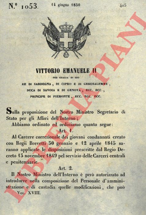 Regio Decreto - con cui vengono presi provvedimenti riguardanti norme e personale carcerario.