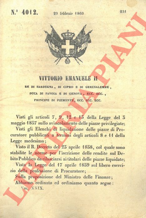 Regio Decreto - che assegna le rendite sul Debito Pubblico inscritte a termini del r. d. 23 aprile 1858.
