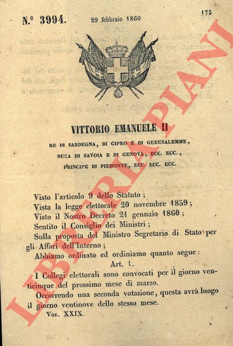 Regio Decreto - che convoca collegi elettorali, Senato e Camera dei Deputati.