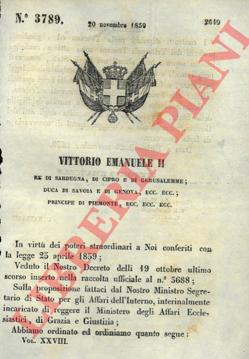 Regio Decreto - col quale si stabiliscono alcune norme sui contratti stipulati nella Toscana e sui giudicati dei Tribunali Toscani.