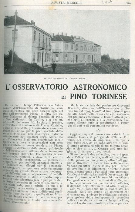 FASOLO Oreste - - L'osservatorio astronomico di Pino Torinese.