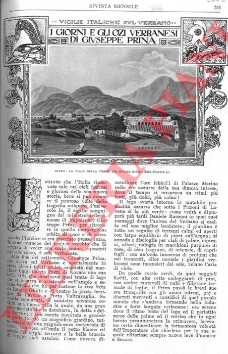 BOCCARDI Renzo - - I giorni e gli ozi verbanesi di Giuseppe Prina.