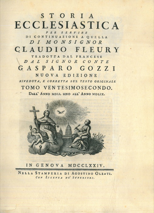 FLEURY Claudio - - Storia ecclesiastica. Tomo ventesimosecondo. Dall'anno MDLI sino all'anno MDLIX. Tradotta dal francese dal signor conte Gasparo Gozzi. Nuova edizione riveduta e corretta sul testo originale.